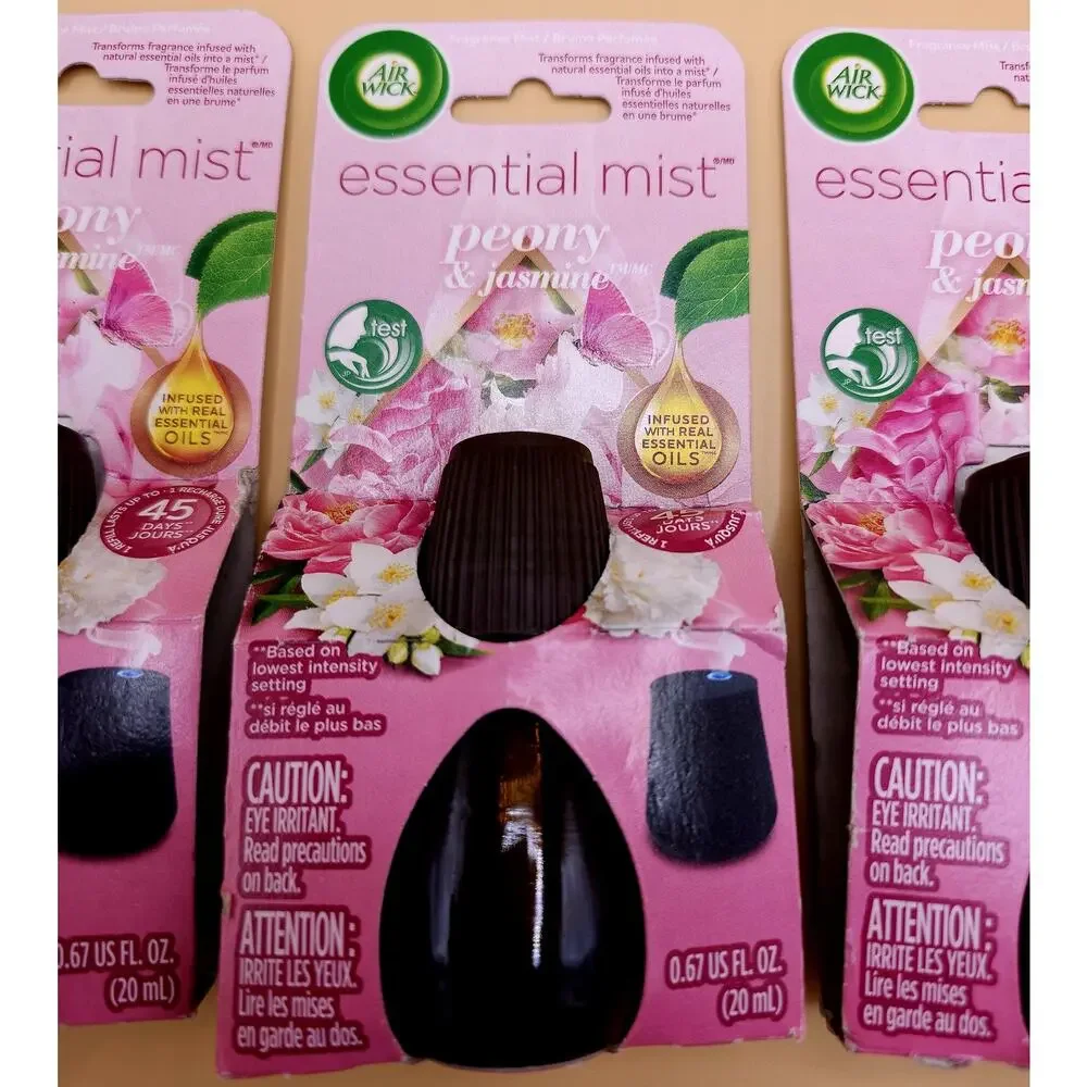 (4) Air Wick Essential Mist Peony & Jasmine Refills 0.67oz/20mL Each Set of 4
